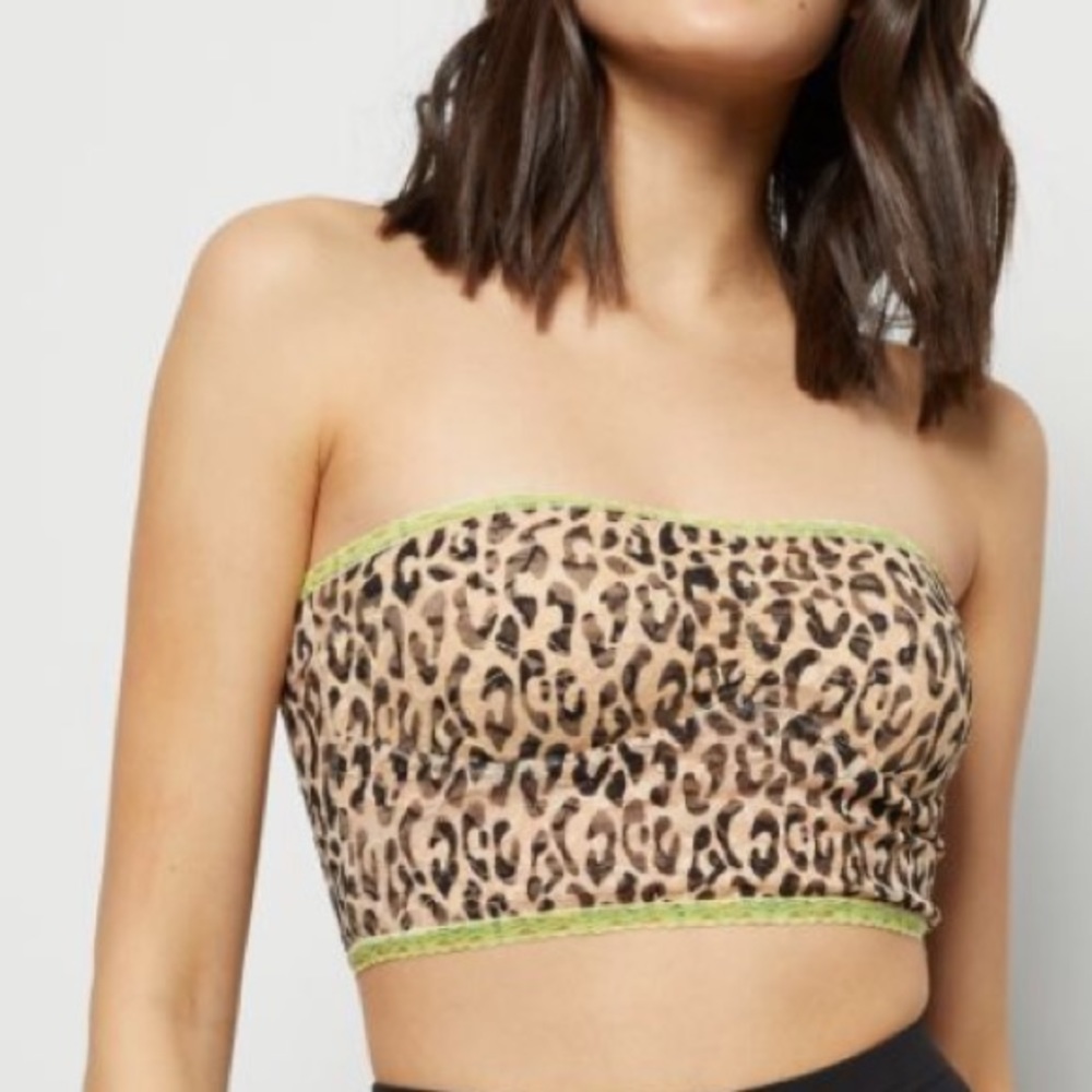 🛍Nude cheetah print lace trim bandeau MED NWT